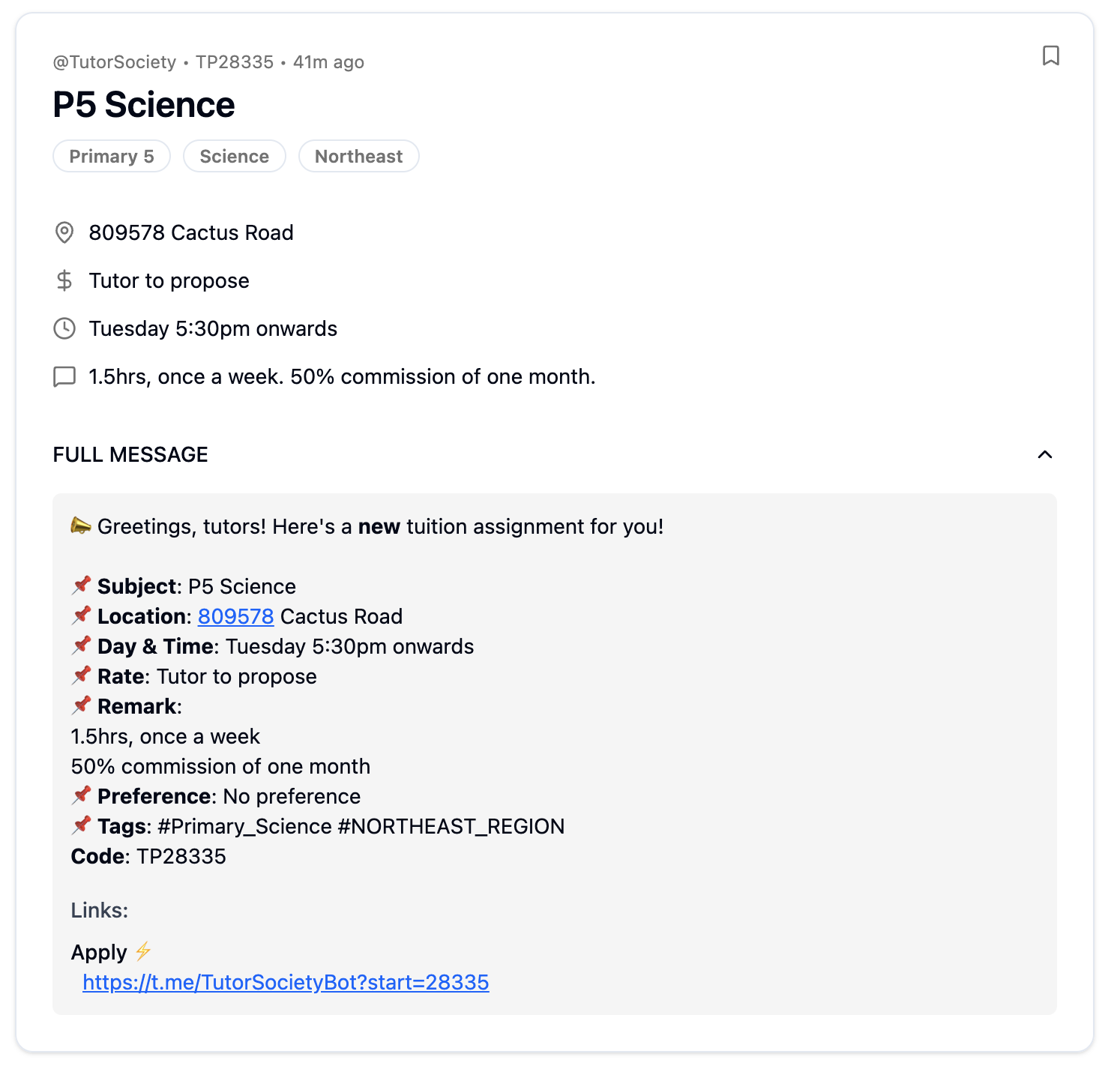 Full message and extracted data